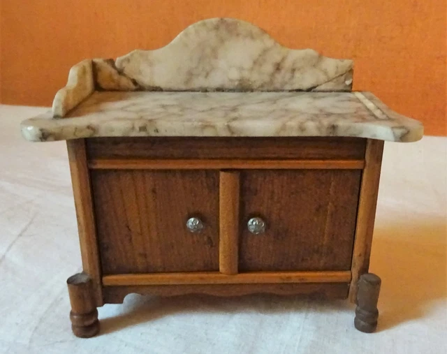 RARE JOUET ANCIEN - MEUBLE DE TOILETTE Bambou Marbre POUPÉE ANCIENNE