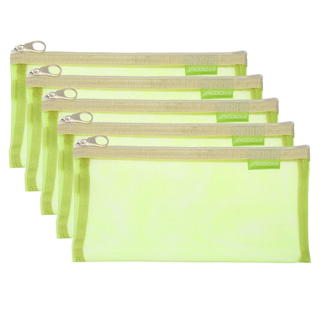 5pcs Mesh Cosmetic Bags, B6 Nylon Zipper Bag Travel Toiletry Pouch, Green