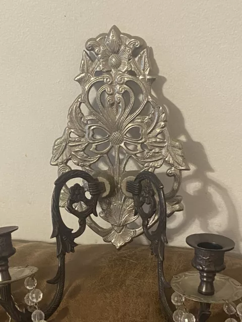 Vintage Cast Iron/Brass Dual Candle Holder Sconce Wall Hanging Made In India