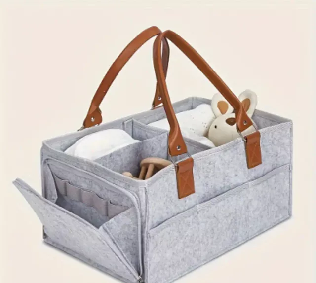 Grey Baby Diaper Organizer Storage Box Caddy Felt Changing Nappy Kids Carrier