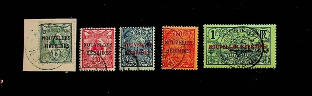 NEW HEBRIDES (FRENCH) Sc 1-5 USED ISSUE OF 1908 - OVERPRINTS