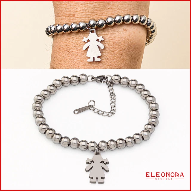 bracciale da donna in acciaio inox con ciondoli charms sfere braccialetto per