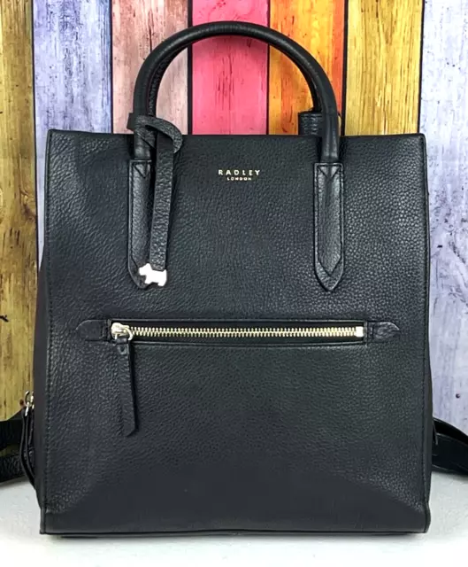 Radley Arlington Court Black Leather Medium Backpack Rucksack Bag Used