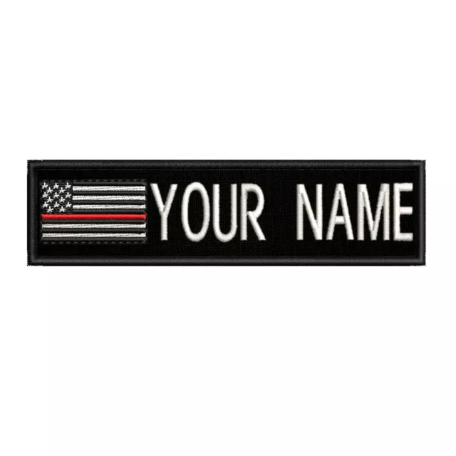 Custom Embroidered Name Tag Hook Loop Patch USA US American Flag Firefighters