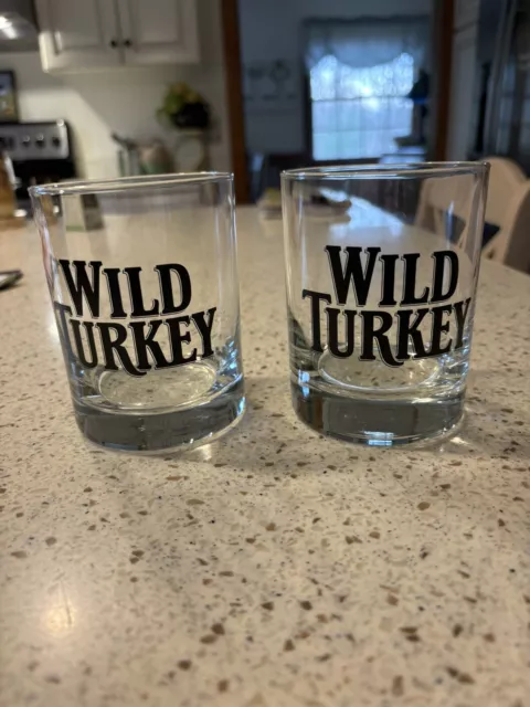 Rocks Wild Turkey Bourbon fondo pesado 4"" bola baja 12 oz. Juego de 2 gafas