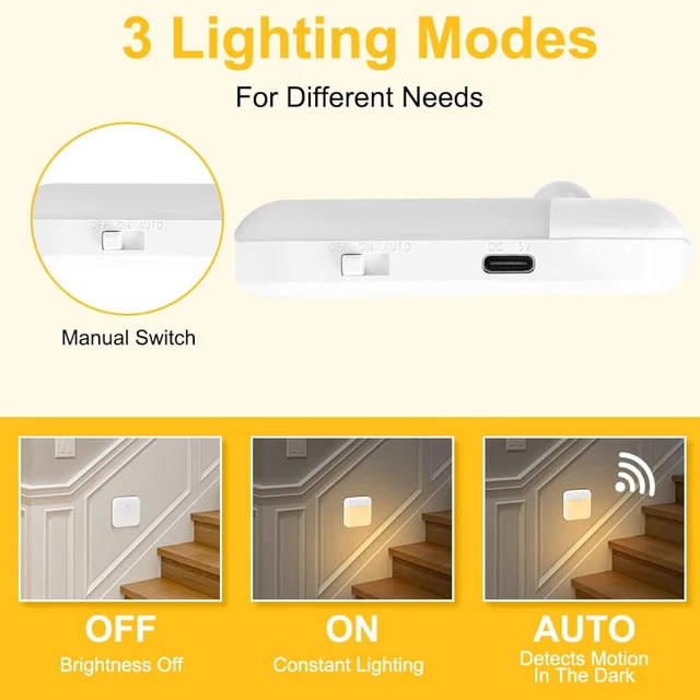 LED MOTION SENSOR Night Light Rechargeable USB Stick On Warm White 1 ...