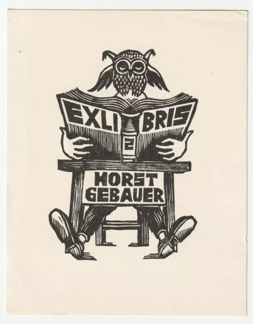 HUBERT SCHMID: Exlibris für Horst Gebauer, Lesender, Eule