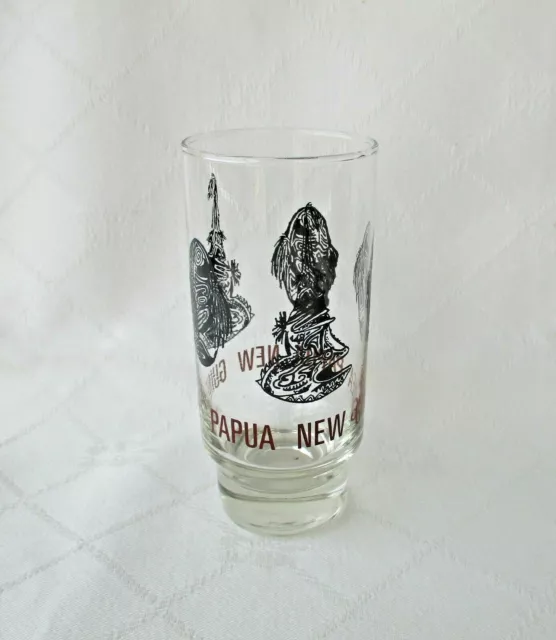 Vintage Papua New Guinea Souvenir Drinking Glass Tumbler Indigenous Artwork VGC