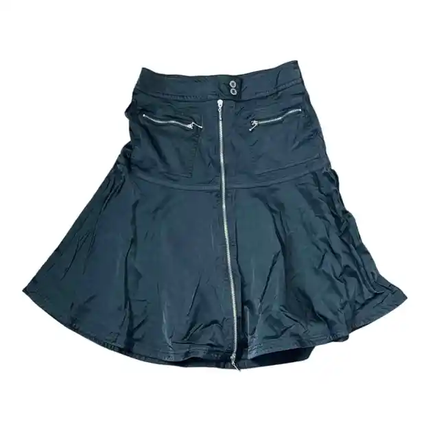 Kenar Punk Front Zip Pocket Mini Skirt Peplum Stretch Fit & Flare Hem  8 Women