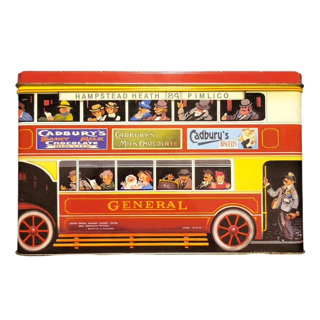 CADBURY Vintage Collectible Double Decker Bus Tin Midler Milk Chocolate Cookies