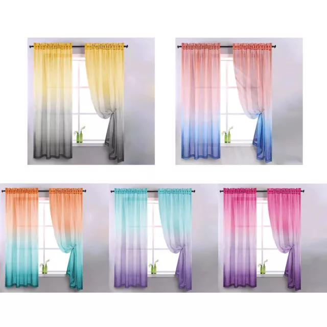 1x2.7m Gradient Color Window Tulle Curtains for Living Room Sheer Drapes