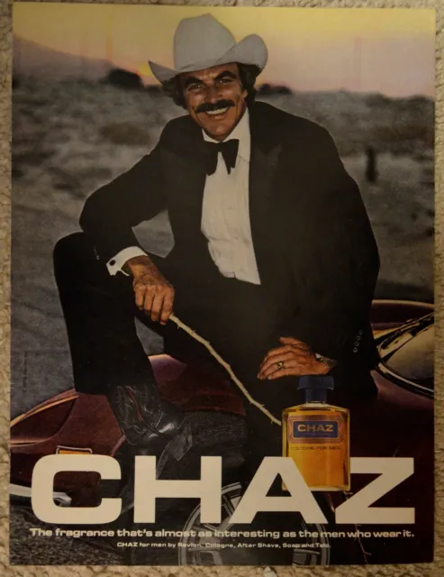 1981 Chaz Cologne Print Ad Tom Selleck Cowboy Hat Boots