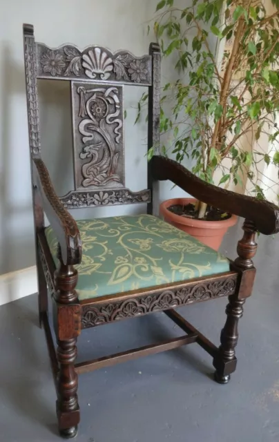 Highly Carved Throne Hall Chair Seat Wood Wooden Oak Antique