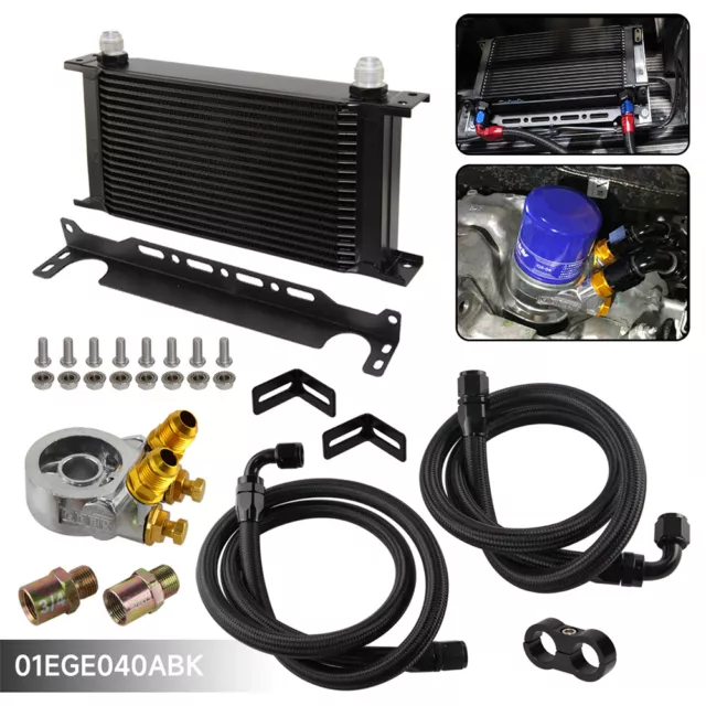 19 Row Engine Transmission Oil Cooler w/Thermostat 80 Deg Oil Filter Adapter Kit