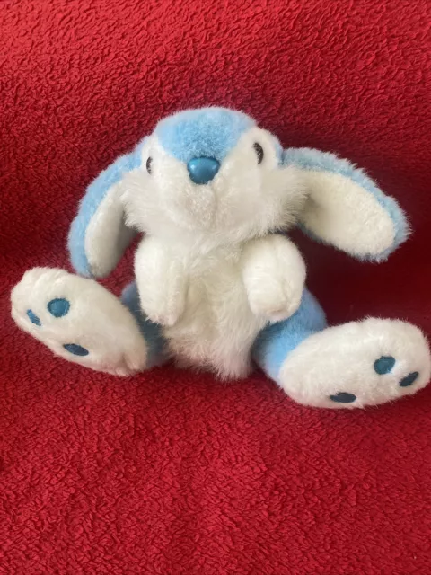 🇫🇷Vintage Peluche Doudou Lapin Bleu Clair Blanc 18 Cm Excellent Etat
