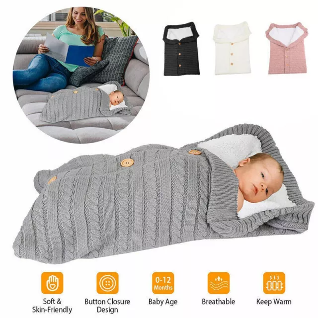Bebé recién nacido Invierno Cálido Saco de Dormir Bebé Botones Tejido Envoltura Sacos de Dormir