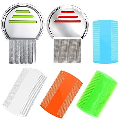 6 PCS Lice Combs, Hair Nit Comb Double Sided Comb Metal Teeth Comb Plastic Fine