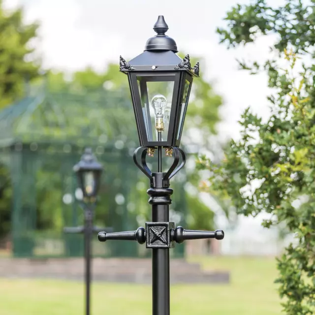 Deluxe Black Victorian Style Lamp Post Set Garden Lighting Set - 2.26M 2