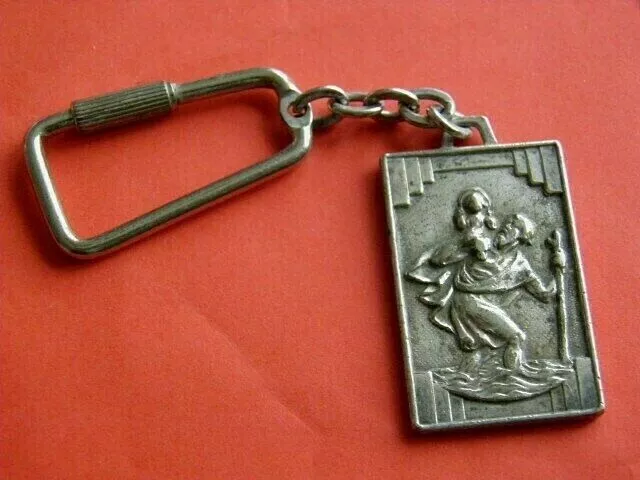 Porte-Cles Religieux/ St. Christophe Protection & N.d De Lourdes. Metal Argente.