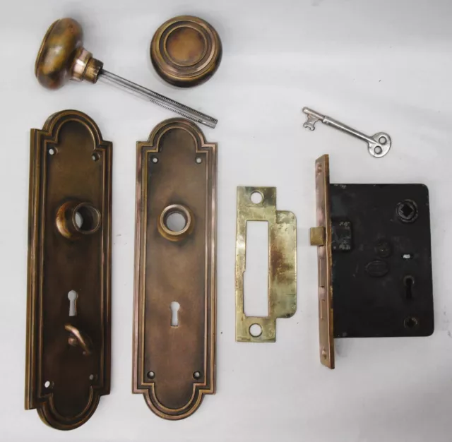 Antique Door Set Victorian / Eastlake Backplate Knob Mortise Lock Key Reclaimed