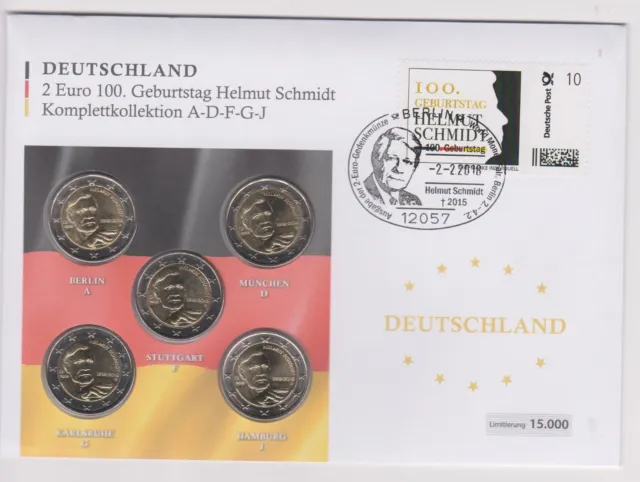 Numis Letter Germany, 100th Birthday Helmut Schmidt with €2 Coin Set