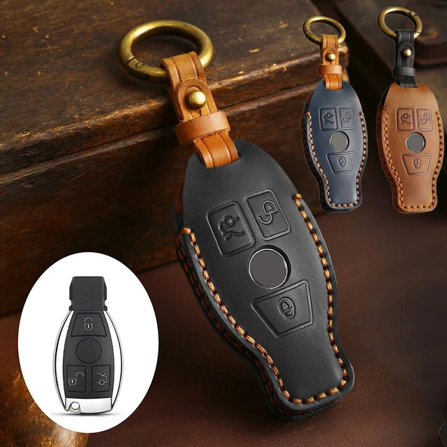 for Mercedes 3 Buttons Smart Remote Leather Car Key Fob Case Cover Shell