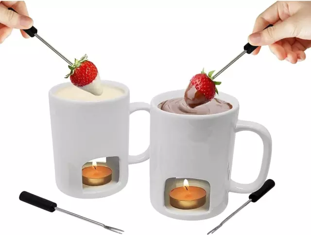 KOVOT Personal Fondue Mugs Set of 2 | Ceramic Mugs for Chocolate or Cheese | Inc