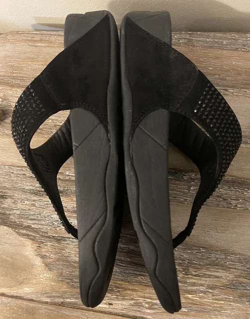 FITFLOP Womens Black Rokkit Thong Flip Flops Sandals Suede Rhinestone 301122 Sz7 2