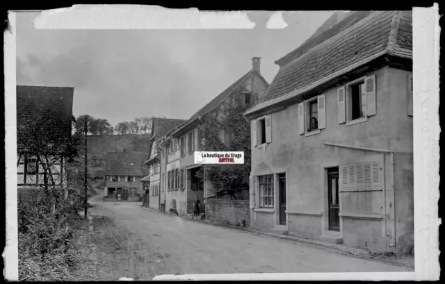 Plaque verre photo ancienne, négatif noir & blanc 9x14 cm, Langensoultzbach