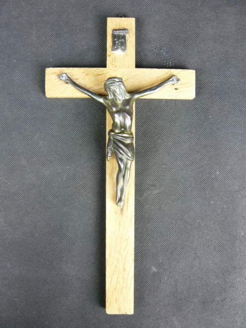 WANDKREUZ KRUZIFIX AUS HOLZ, JESUS AUS BRONZE 30 x 15 cm CHRISTUS INRI