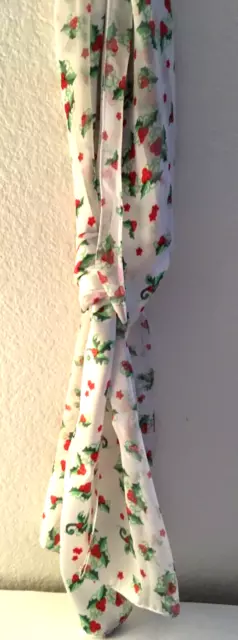 Women's Long Scarf - Green Holly and Red Berries with White Background