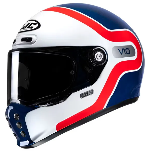 Hjc V10 Grape White Red Blue Full Face Retro Motorcycle Helmet Fiberglass Shell