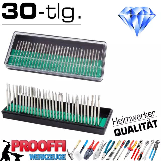 30tlg Diamant Schleif Stift Fräser Gravieren Schleifen Dremel Keramik Glas Stahl