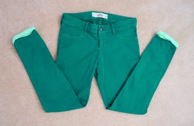 Hollister Mujer Jeans Ajustados Talla 3 Jeggings Verde Pantalón Enrollado Puños