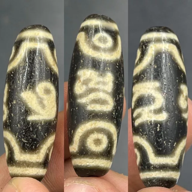 Wonderful Authentic Ancient Patterns Inscription Himalayan Tibetan Old Dzi Bead