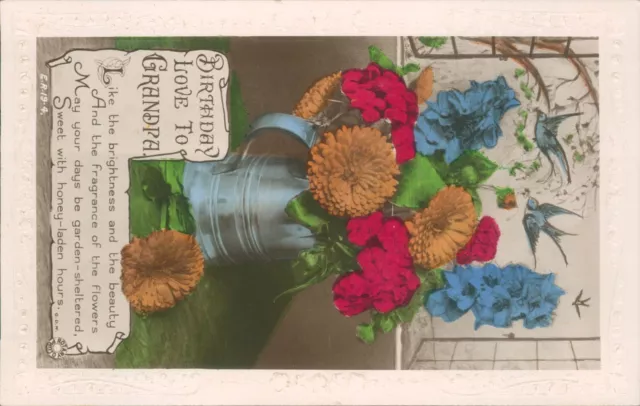 real photo Birthday grandpa floral vase rotary photo