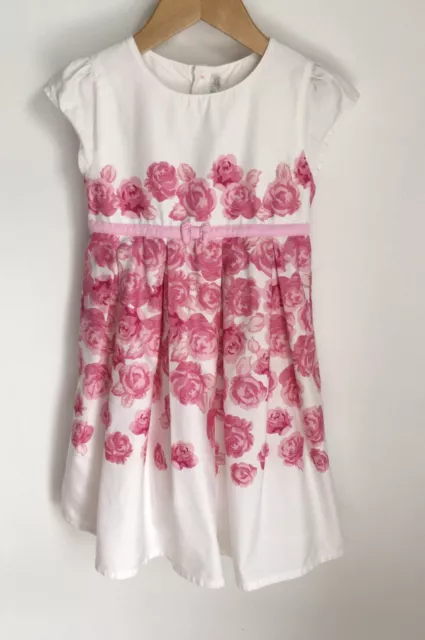 Jojo Maman Girls Dress Size 4-5 Years Pink Rose Print Pleated Worn Just Once