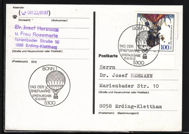 Post Deutschland Bundesrepublik Tag der Briefmarke, Bonn 15.10.92