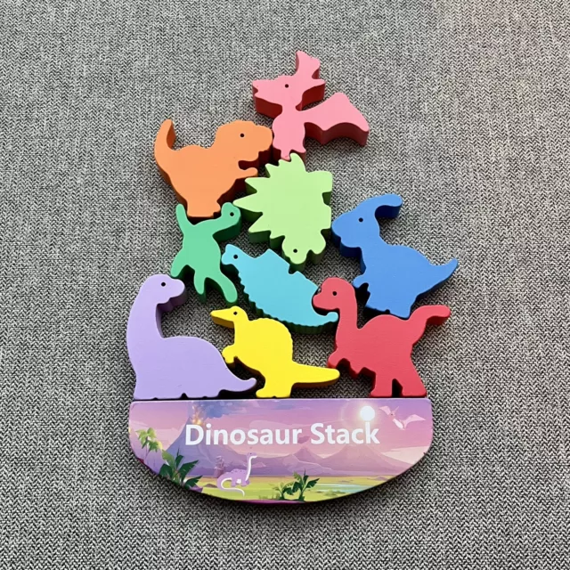 Bloques de equilibrio de dinosaurios de madera • Rompecabezas para niños • 3+ años • COMPLETO