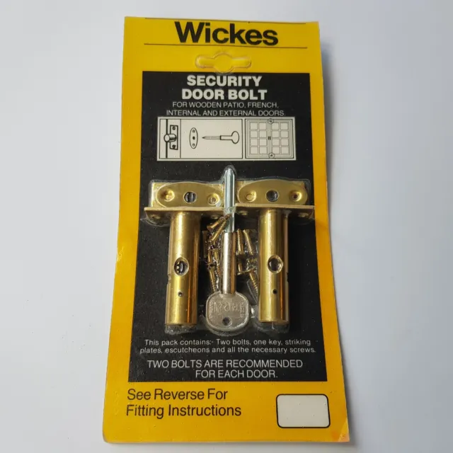 Wickes Security Door Bolts 2-pack patio home business french doors key brass 5