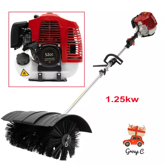 2 Stroke 52CC Gas Power Broom Handheld Sweeper Driveway Turf Grass Snow Cleaning