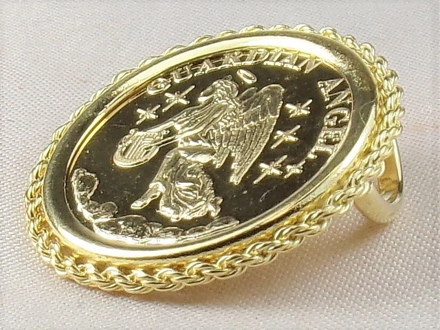 14k Yellow Gold .585 Guardian Angel Fine "Forever At My Side" Medallion Pendant 5