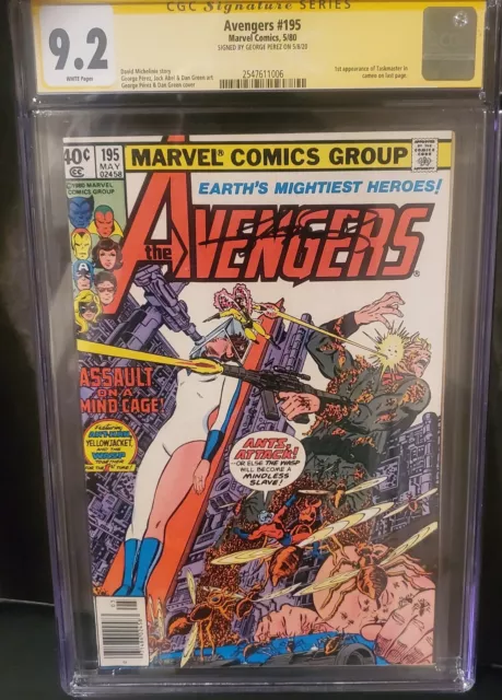 AVENGERS #195 CGC 9.2. Signed George Perez. 1ST TASKMASTER IN CAMEO NEWSSTAND 