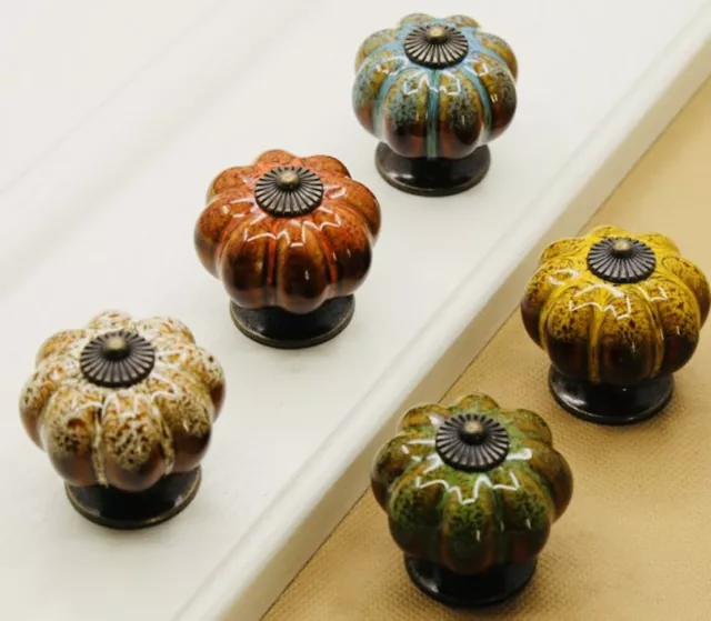 Ceramic Door Knobs. Vintage Pumpkin Style. 5 Classic Colours. Drawer Pulls.