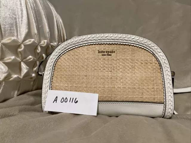 medium White leather and straw kate spade crossbody