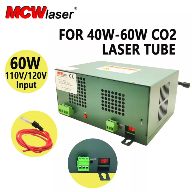 MCWlaser 60W CO2 Laser Power Supply 220V/110V for CO2 Tube & 40W50W60W Engraver