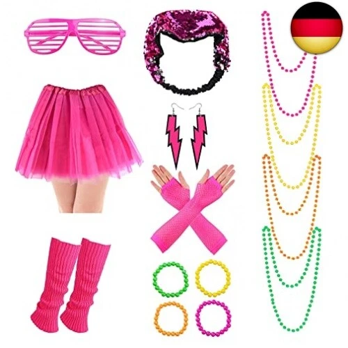 PINEPAN 80er Jahre Outfit Damen - 19-teiliges Accessoire Set Für Mottopartys