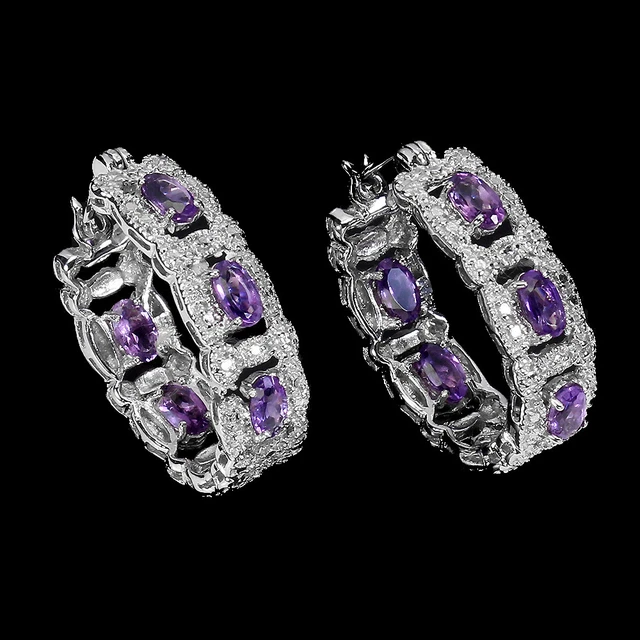 Unheated Oval Amethyst 5x3mm 14K White Gold Plate 925 Sterling Silver Earrings