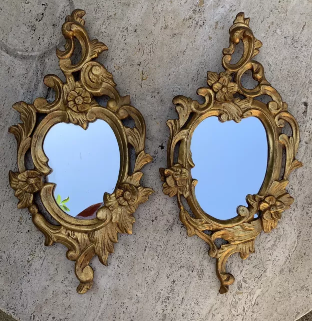 Pair Of Fine French Antique Carved Wooden Hanging Mirrors