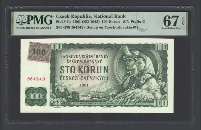 Czech Republic 100 Korun 1961 (ND 1993) P1k Uncirculated Grade 67